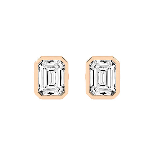 Streamlined Elegance Bezel Emerald-Cut Diamond Stud Earrings