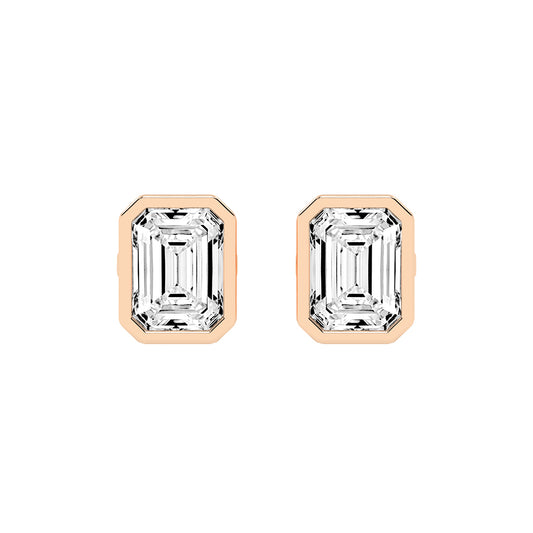 Streamlined Elegance Bezel Emerald-Cut Diamond Stud Earrings