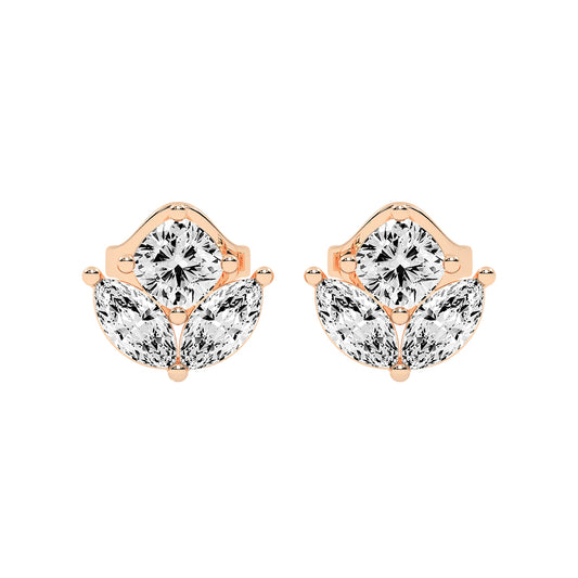 Elegant Petalette Round Marquise Diamond Studs