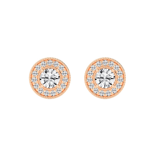 Vintage Inspired Milgrain Halo Diamond Studs