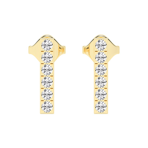 Sleek Linear Sparkle Diamond Bar Studs