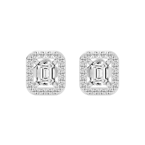 Regal Emerald Halo Diamond Studs