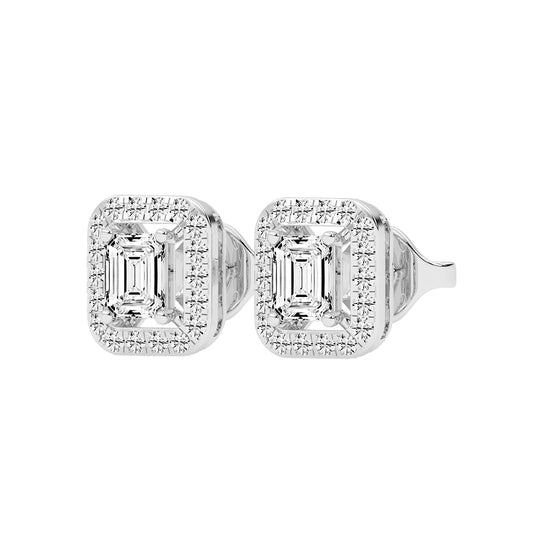 Regal Emerald Halo Diamond Studs