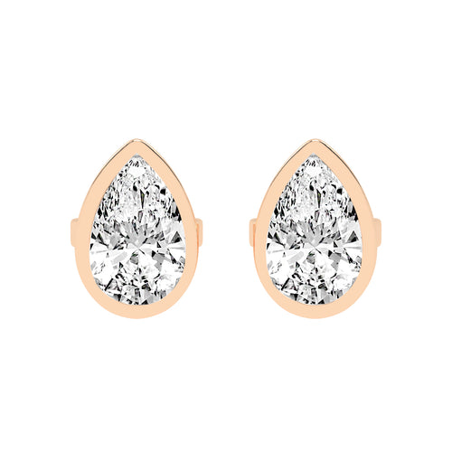 Modern Contoured Pear Bezel Set Diamond Studs