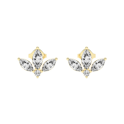 Elegance Petals Marquise Round Diamond Cluster Studs