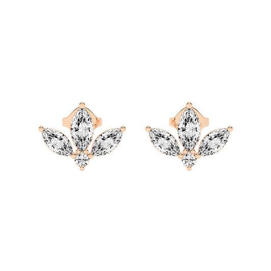 Elegance Petals Marquise Round Diamond Cluster Studs