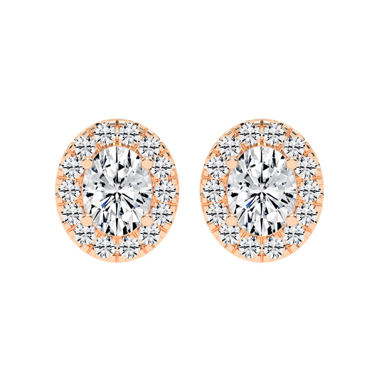 Eternal Aura Oval Halo Stud Earrings