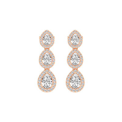 Triple Pear Halo Drop Earrings
