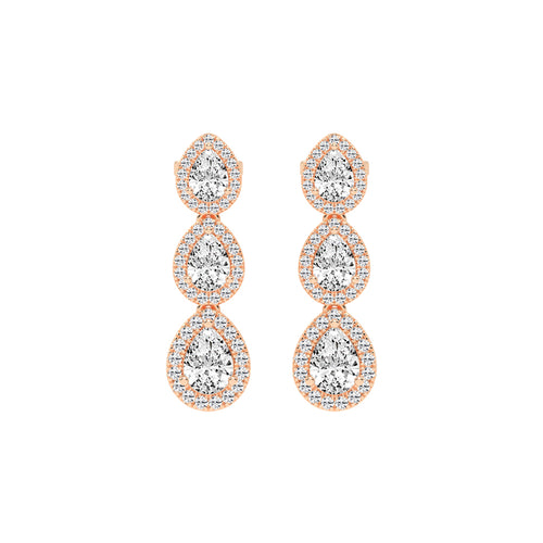 Triple Pear Halo Drop Earrings