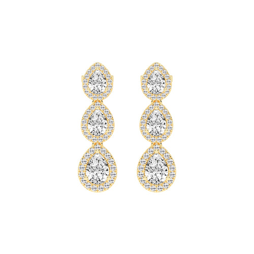 Triple Pear Halo Drop Earrings