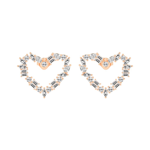 Mixed-Cut Heart Stud Earrings