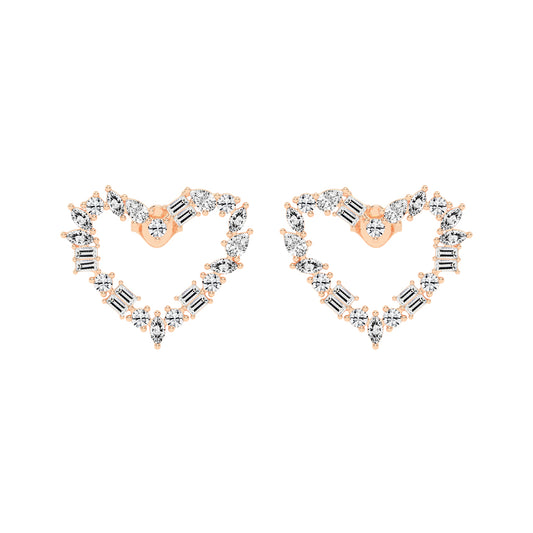 Mixed-Cut Heart Stud Earrings