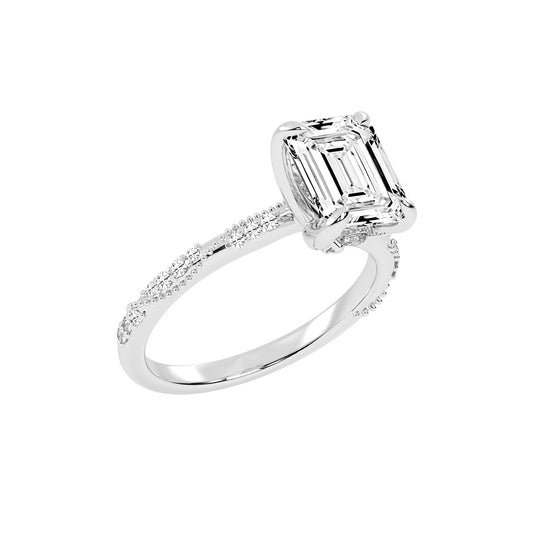 Siderelle Emerald Cut Side Stone Lab Diamond Ring