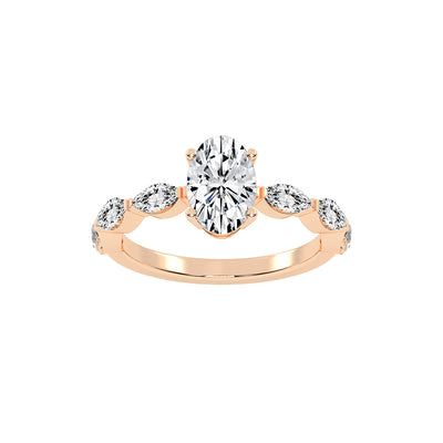 Lustris  Vintage Inspired Oval Cut Side Stone Lab Diamond Ring
