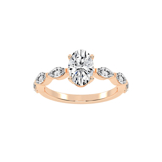 Lustris  Vintage Inspired Oval Cut Side Stone Lab Diamond Ring