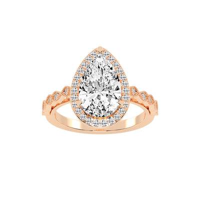 Haliviera Bezel Setting Pear Cut Halo Lab Diamond Ring