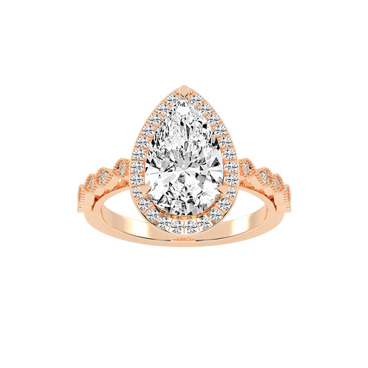 Haliviera Bezel Setting Pear Cut Halo Lab Diamond Ring