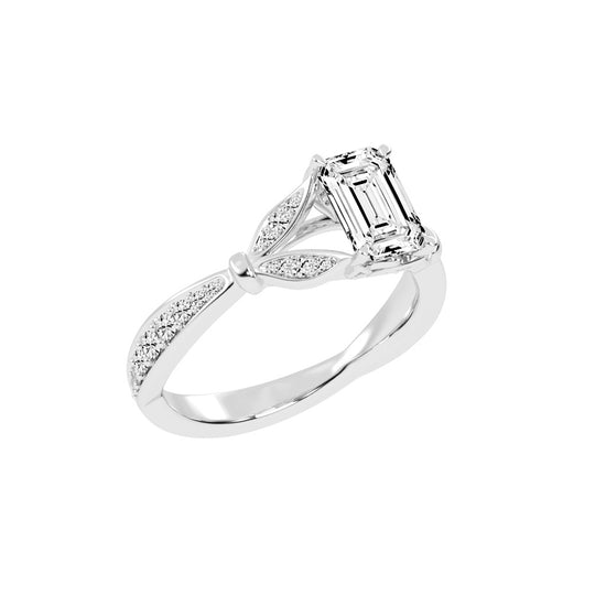 Crystenva Criss-Cross Emerald Cut Side Stone Lab Diamond Ring