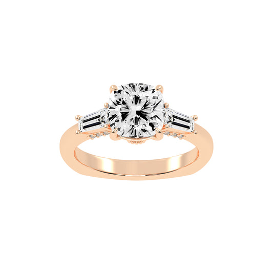 Diametrix Tapred Baguettes Cushion Cut Lab Diamond Ring