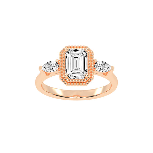 Halionne Four Prong Emerald Cut Halo Lab Diamond Ring
