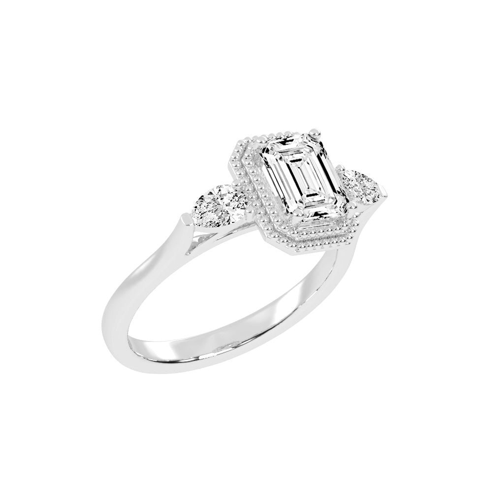 Halionne Four Prong Emerald Cut Halo Lab Diamond Ring