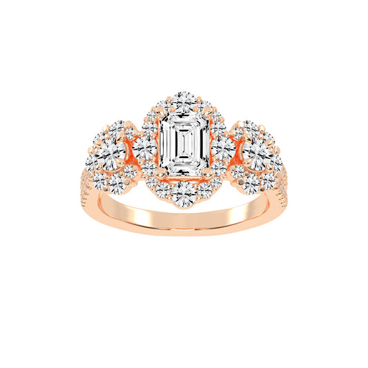 Halioneva Emerald Cut Halo Lab Diamond Ring