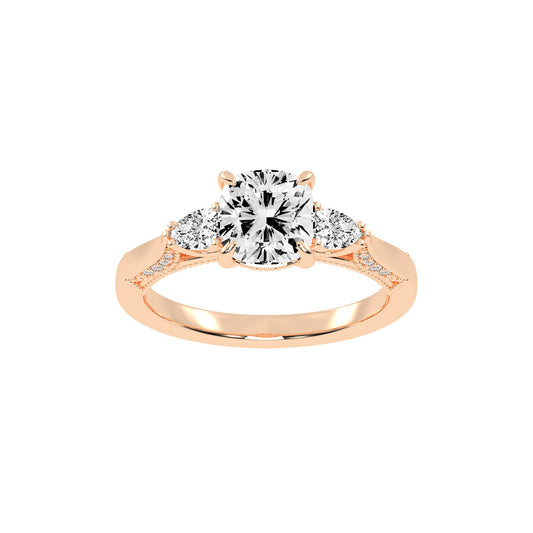 Trinova Three Stone Cushion Cut Lab Diamond Ring