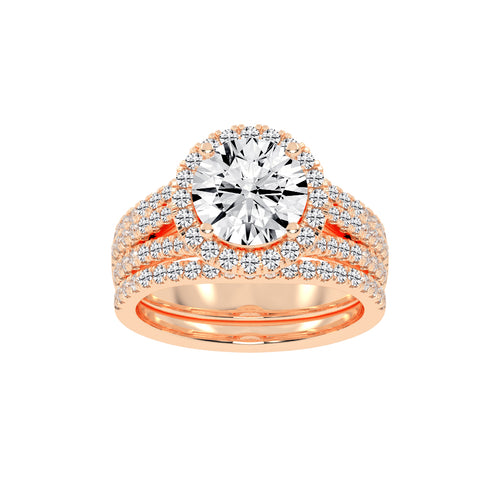 Halynara Four Shank Round Cut Halo Lab Diamond Ring