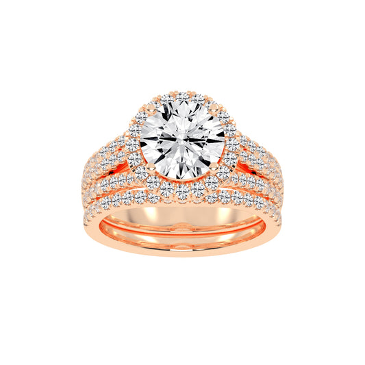 Halynara Four Shank Round Cut Halo Lab Diamond Ring