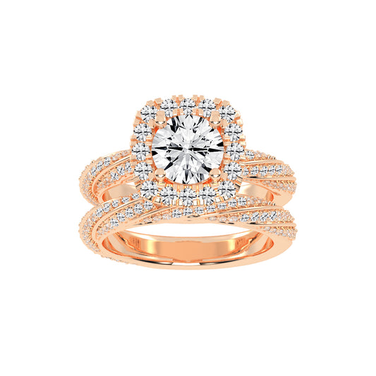 Halvoria Two Shank Round Cut Halo Lab Diamond Ring