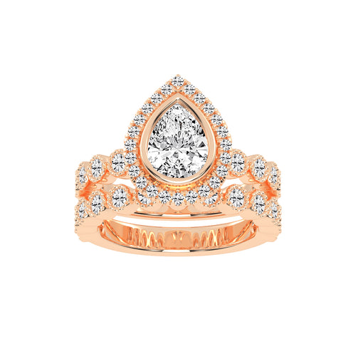 Halidelle Bezelset Pear Cut Halo Lab Diamond Ring