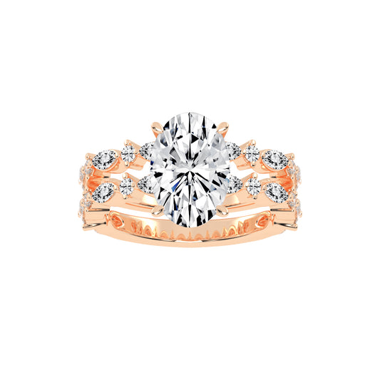 Orimelle Vintage Oval Cut Side Stone Lab Diamond Ring