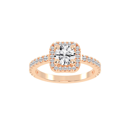 Diamorelle Shared Prong Round Cut Halo Lab Diamond Ring