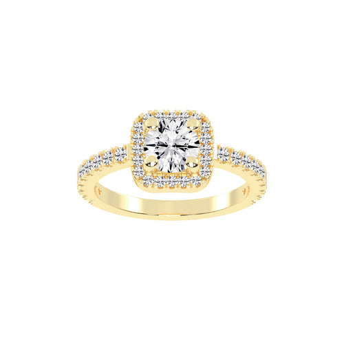 Diamorelle Shared Prong Round Cut Halo Lab Diamond Ring