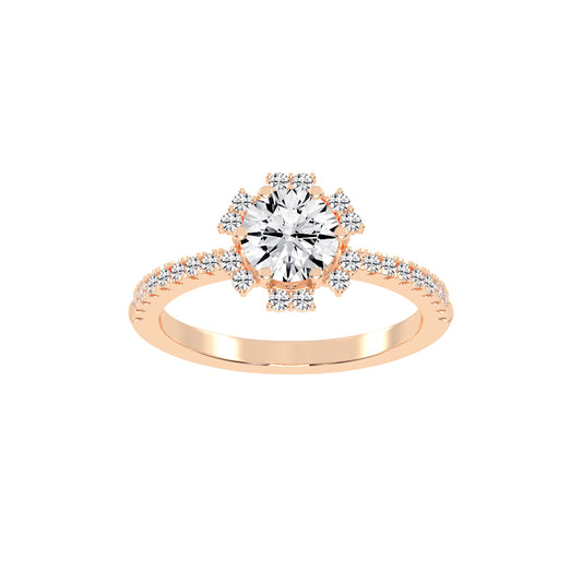 Halivellea  Six Prong Round Cut Halo Lab Diamond Ring