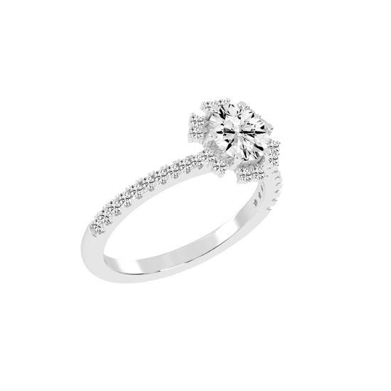 Halivellea  Six Prong Round Cut Halo Lab Diamond Ring