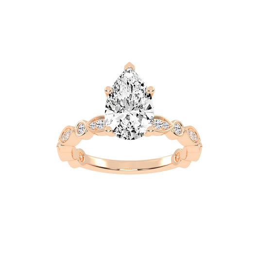 Triside Vintage Pear Cut Side Stone Lab Diamond Ring