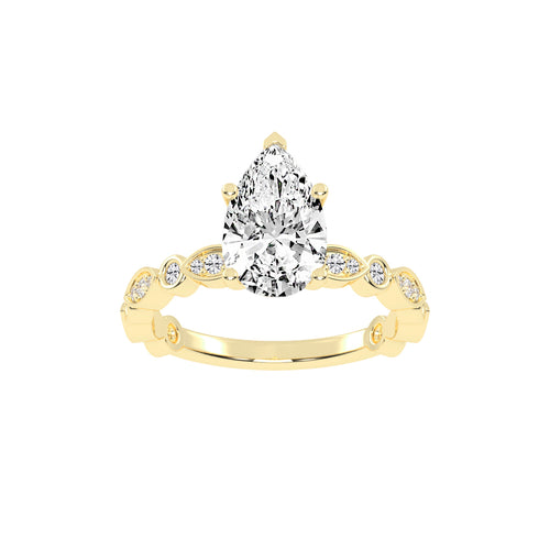 Triside Vintage Pear Cut Side Stone Lab Diamond Ring