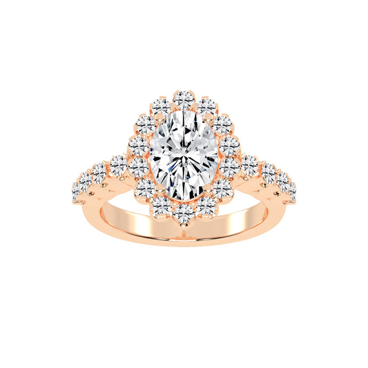 Halovia Four Prong Oval Cut Halo Lab Diamond Ring