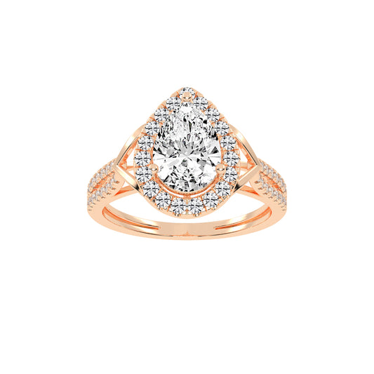 Halestira Cathedral Pear Cut Halo Lab Diamond Ring