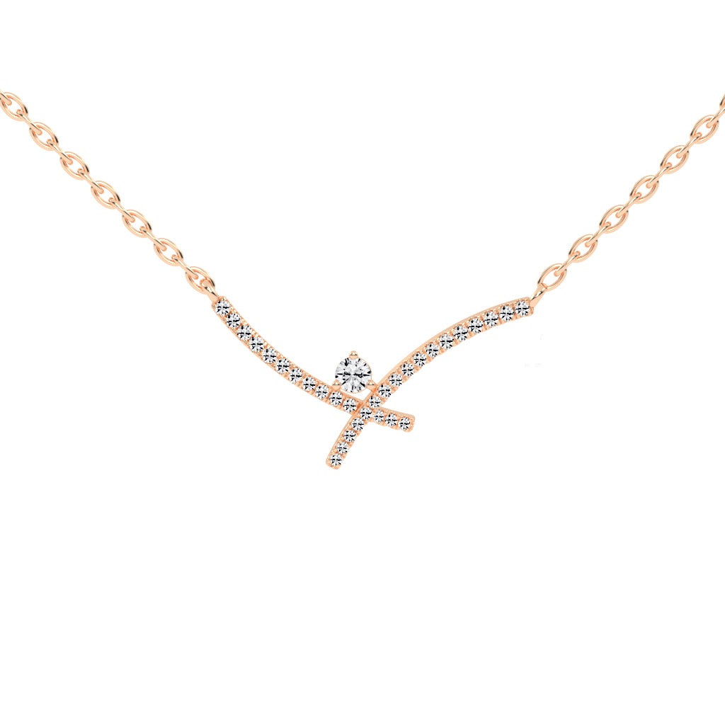 Cleo XShape Round Cut Delicate Lab Diamond Pendant