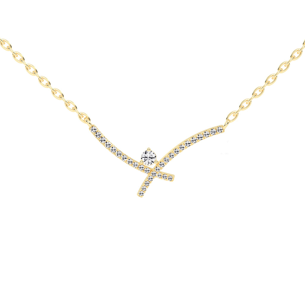 Cleo XShape Round Cut Delicate Lab Diamond Pendant