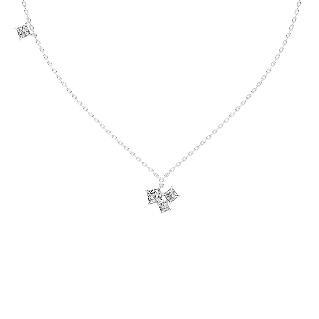 Meaira 3Ct Three Stone Princess Cut Fancy Lab Diamond Pendant