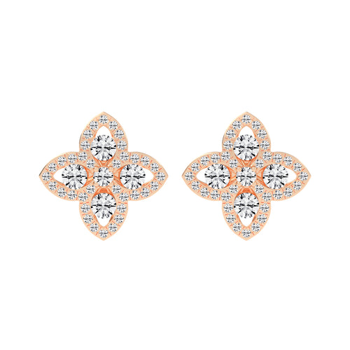 1Ct Round Shape, Rose Gold, Fancy Studs Earrings