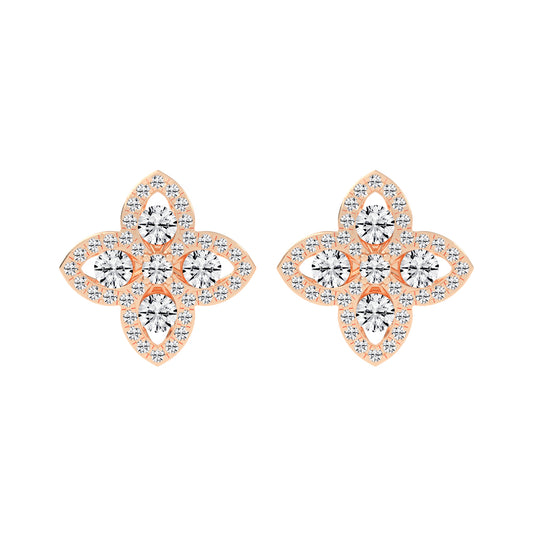 1Ct Round Shape, Rose Gold, Fancy Studs Earrings