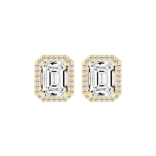 4.25Ct Emerald Shape, Gold, Halo Studs Earrings