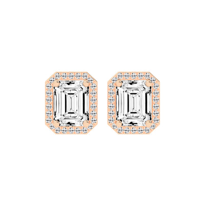 4.25Ct Emerald Shape, Gold, Halo Studs Earrings