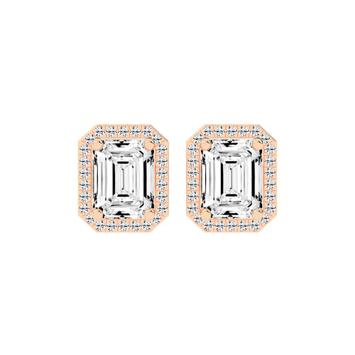 4.25Ct Emerald Shape, Gold, Halo Studs Earrings
