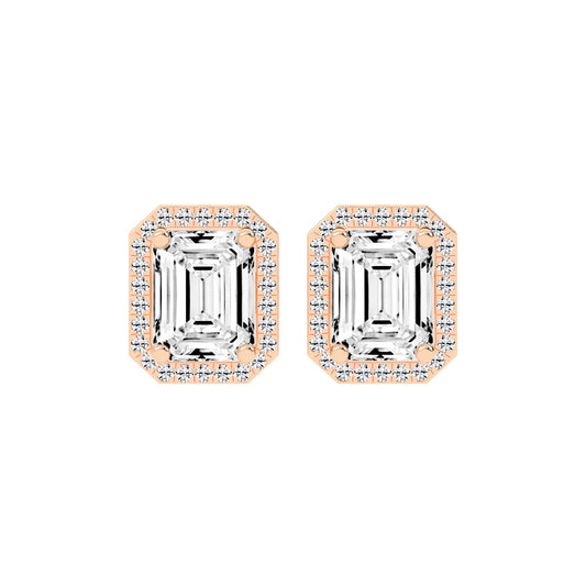 4.25Ct Emerald Shape, Gold, Halo Studs Earrings