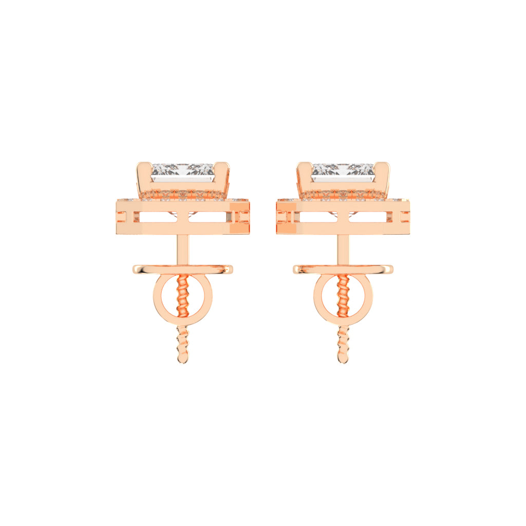 4.25Ct Emerald Shape, Gold, Halo Studs Earrings